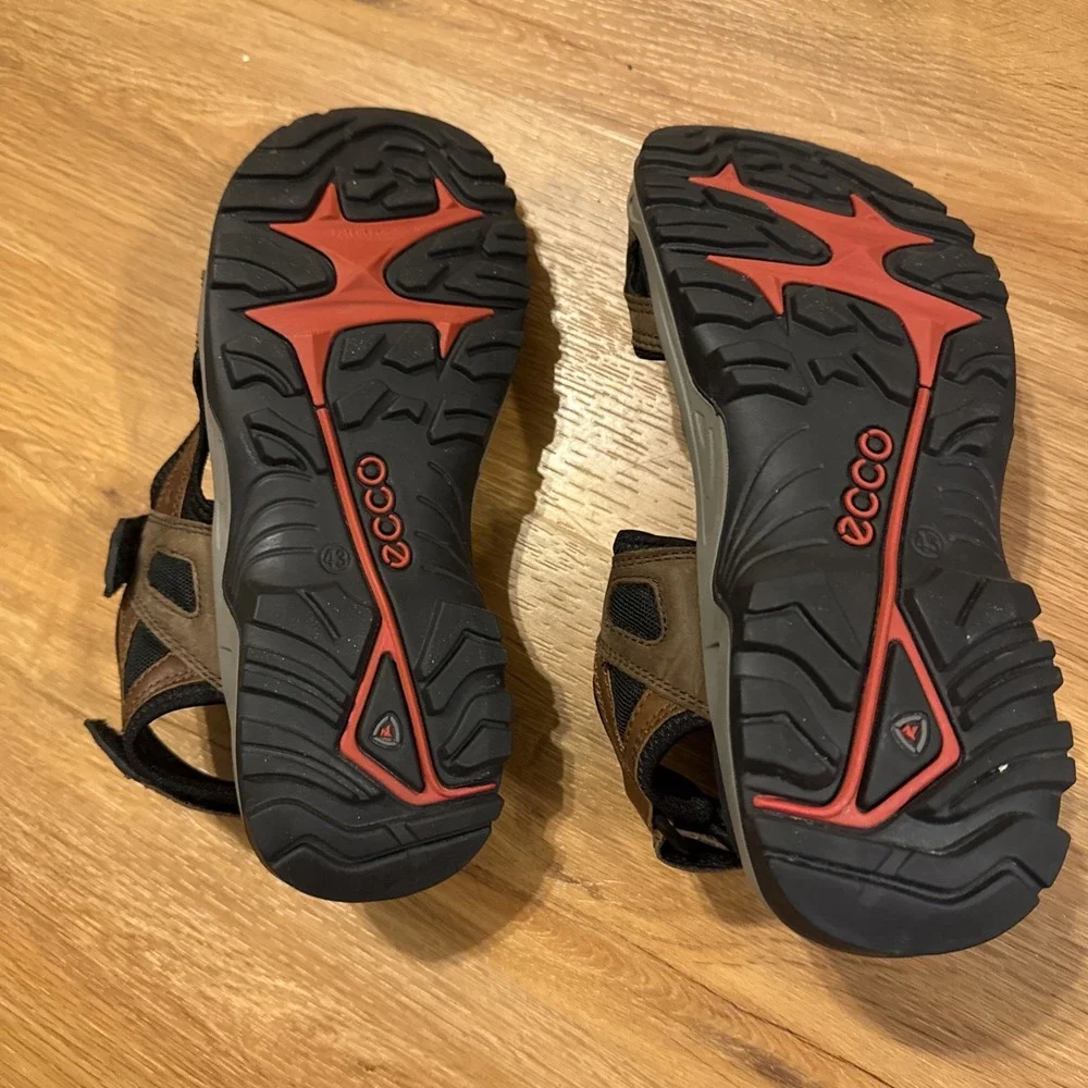ECCO Men's Brown Leather Sports Sandals EU 43 US‎ 9 - 9.5 Adjustable Walking